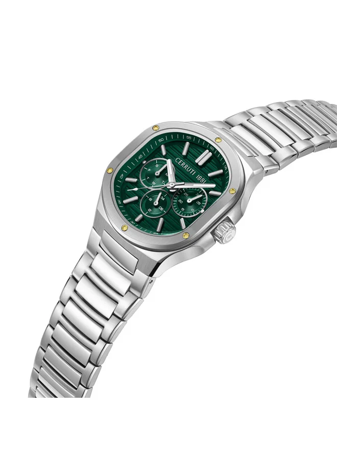 شيروتي 1881 Trento Green Dial Stainless Steel Bracelet Multifunction Watch for Men, 40mm
